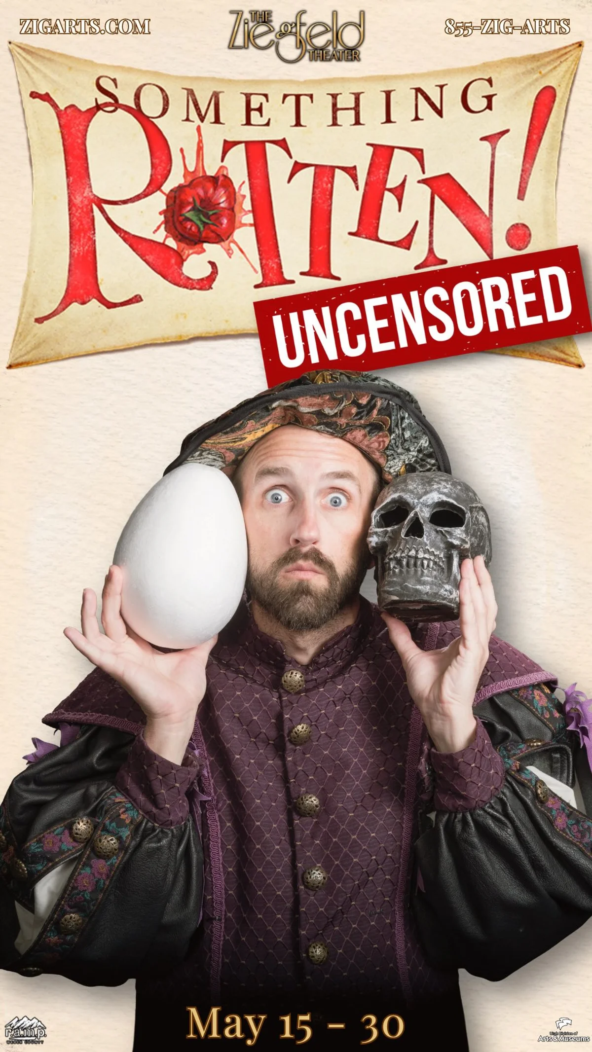 3.5K views · 62 reactions | Something Rotten! is open now through May 30th! 

Don’t miss out of the hilarity, the mayhem, the MUSICAL NUMBERS! Get tickets now at zigarts.com/shows/somethingrotten

*rated PG-13 for mild language, adult themes, and sexual inudendo*

#zigarts #ziegfeldtheater #ogdentheater #utahtheater #somethingrottenmusical | The Ziegfeld Theater